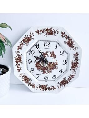 Vintage Quartz Porcelain Wall Clock 1970s Japan Bird Floral Decor Ceramic Plate